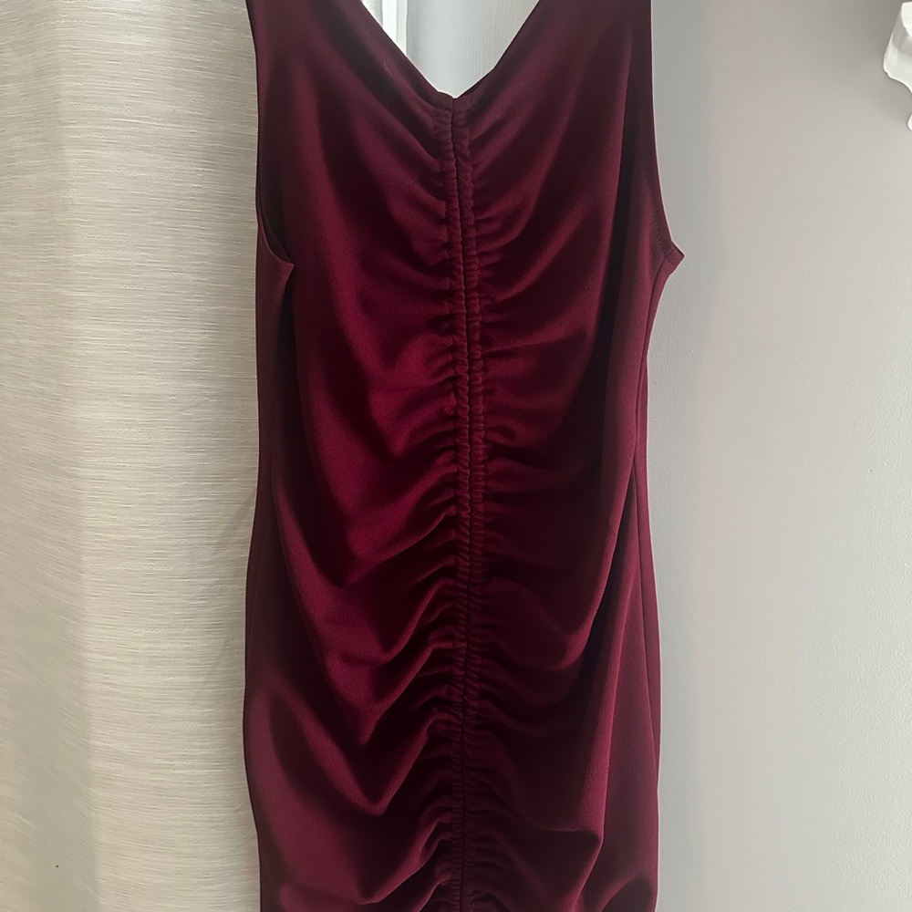 Elegant Burgundy Ruched Dress